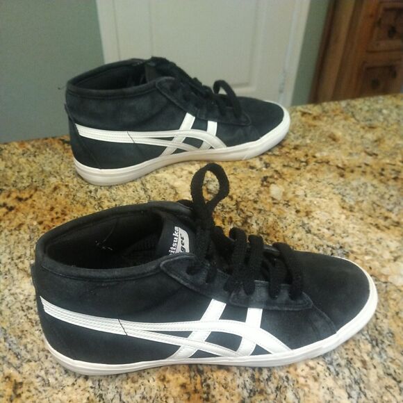 7.5 - Onitsuka Tiger Black and White High Tops Sneakers D3Q2L - Picture 3 of 12